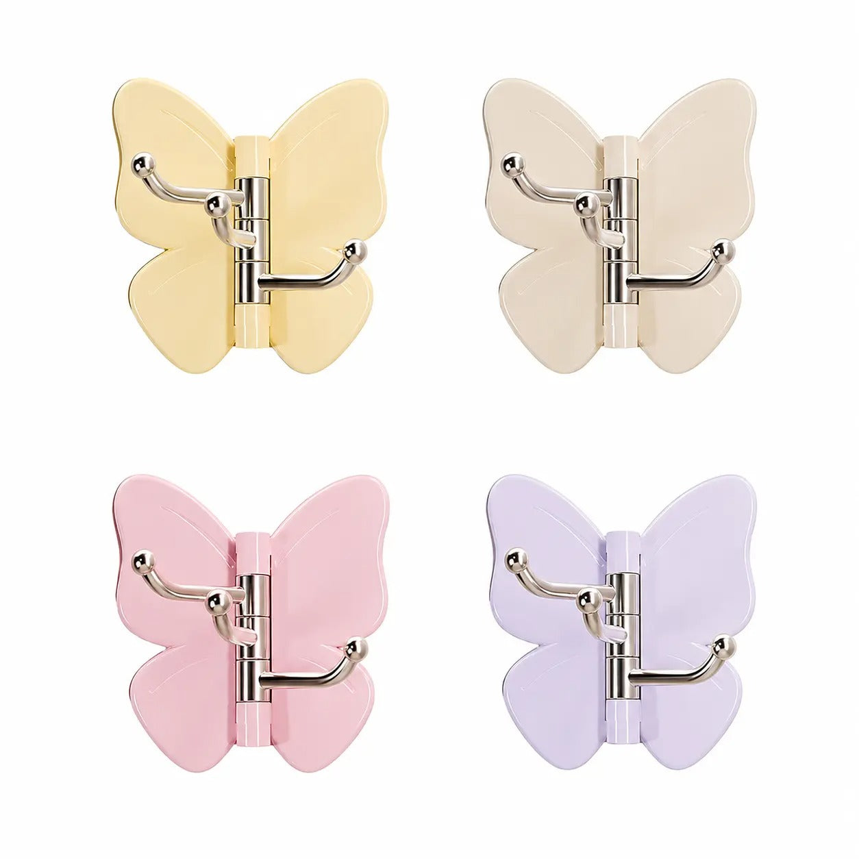 ๐ฅ4 Pack Rotating Butterfly Hooks โ Strong Adhesive Wall Organizer for Towels, Bags, Hats & Keys | No Drilling Required