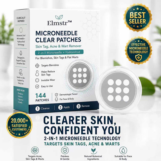 ✨Elmstr®2-in-1 Microneedle & Hydrocolloid Patch🍀| Removes Raised Moles, Acne, Flat Warts & Skin Tags | Helps Improve Wrinkles, Scars & Blemishes | Invisible Patches for Face & Body