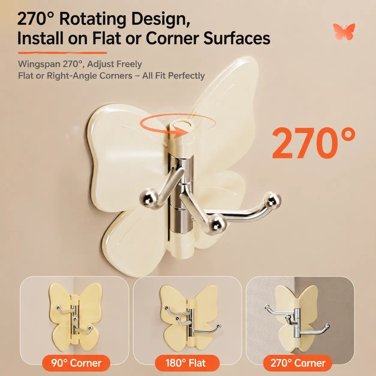 🔥4 Pack Rotating Butterfly Hooks – Strong Adhesive Wall Organizer for Towels, Bags, Hats & Keys | No Drilling Required