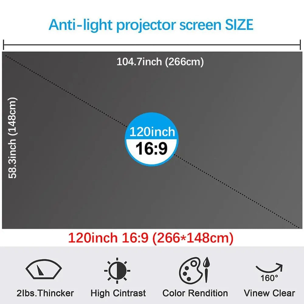100inch 4K UHD Anti-Light Foldable Portable Projector Scree