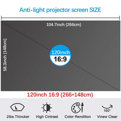 100inch 4K UHD Anti-Light Foldable Portable Projector Scree
