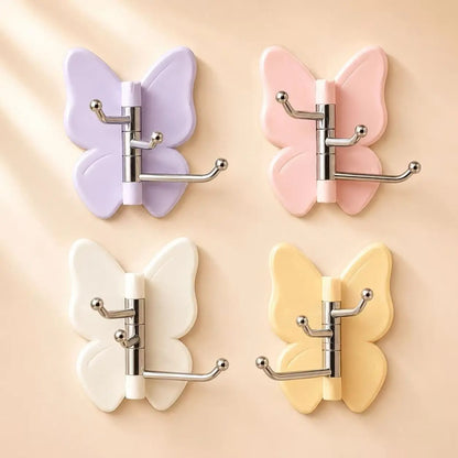 🔥4 Pack Rotating Butterfly Hooks – Strong Adhesive Wall Organizer for Towels, Bags, Hats & Keys | No Drilling Required