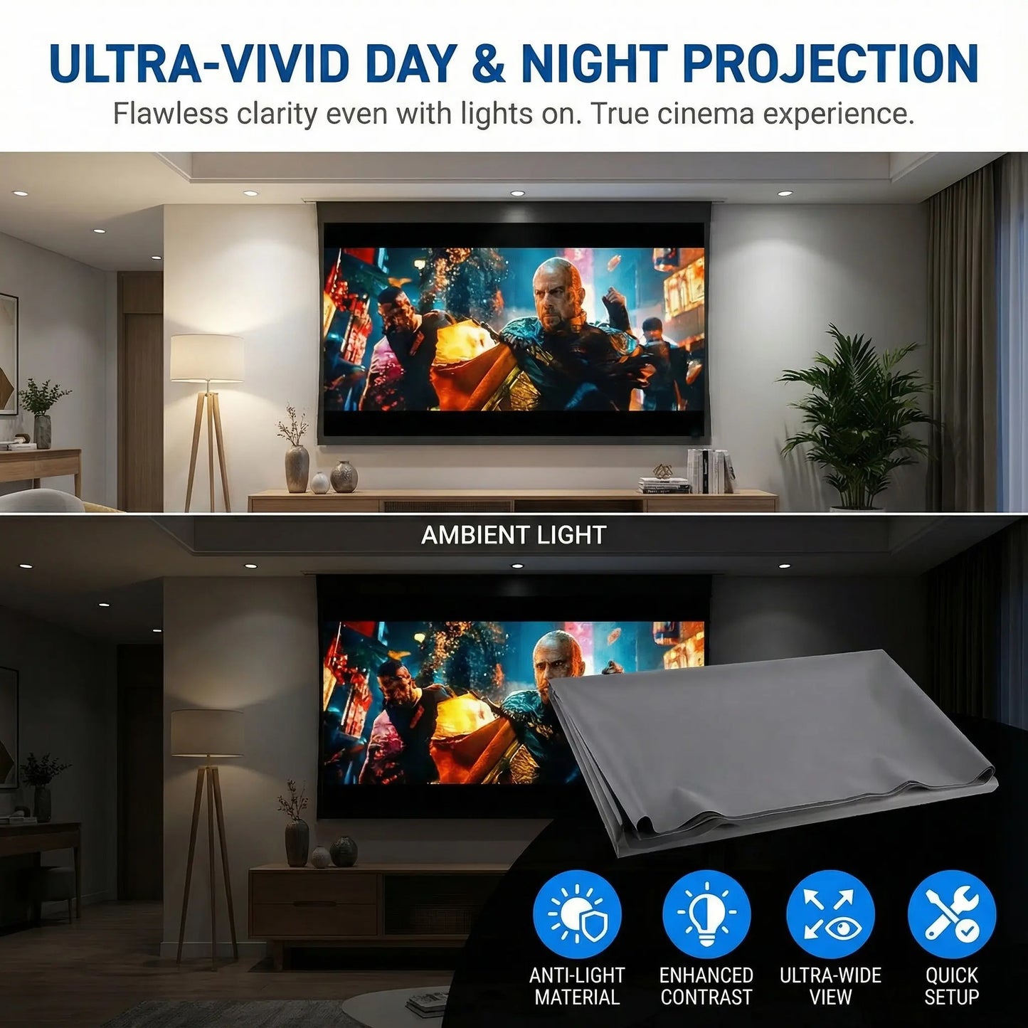 100inch 4K UHD Anti-Light Foldable Portable Projector Scree
